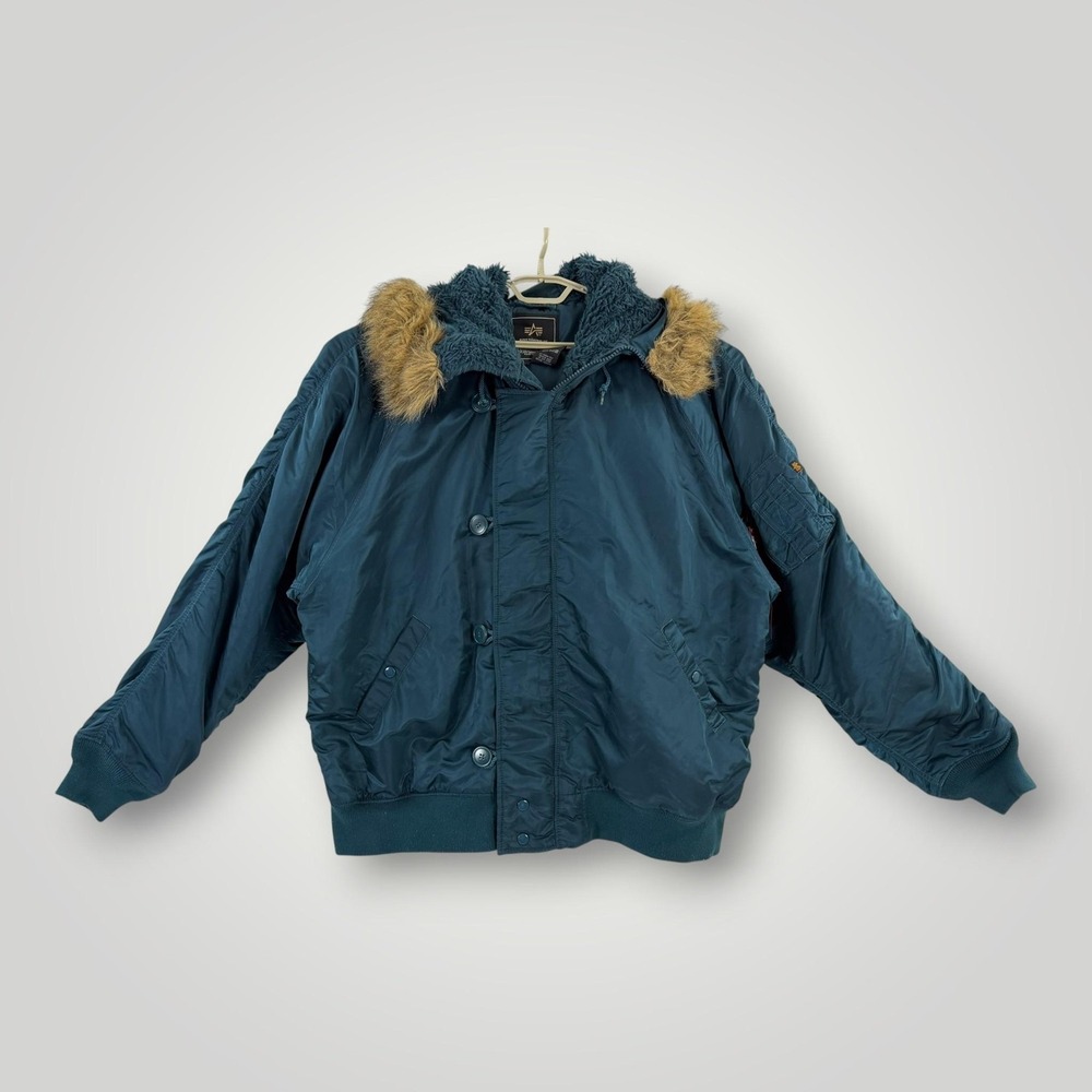 Alpha Industries N-2B Bomber Jacket Men's 5XL Blue Faux Fur Hood Winter